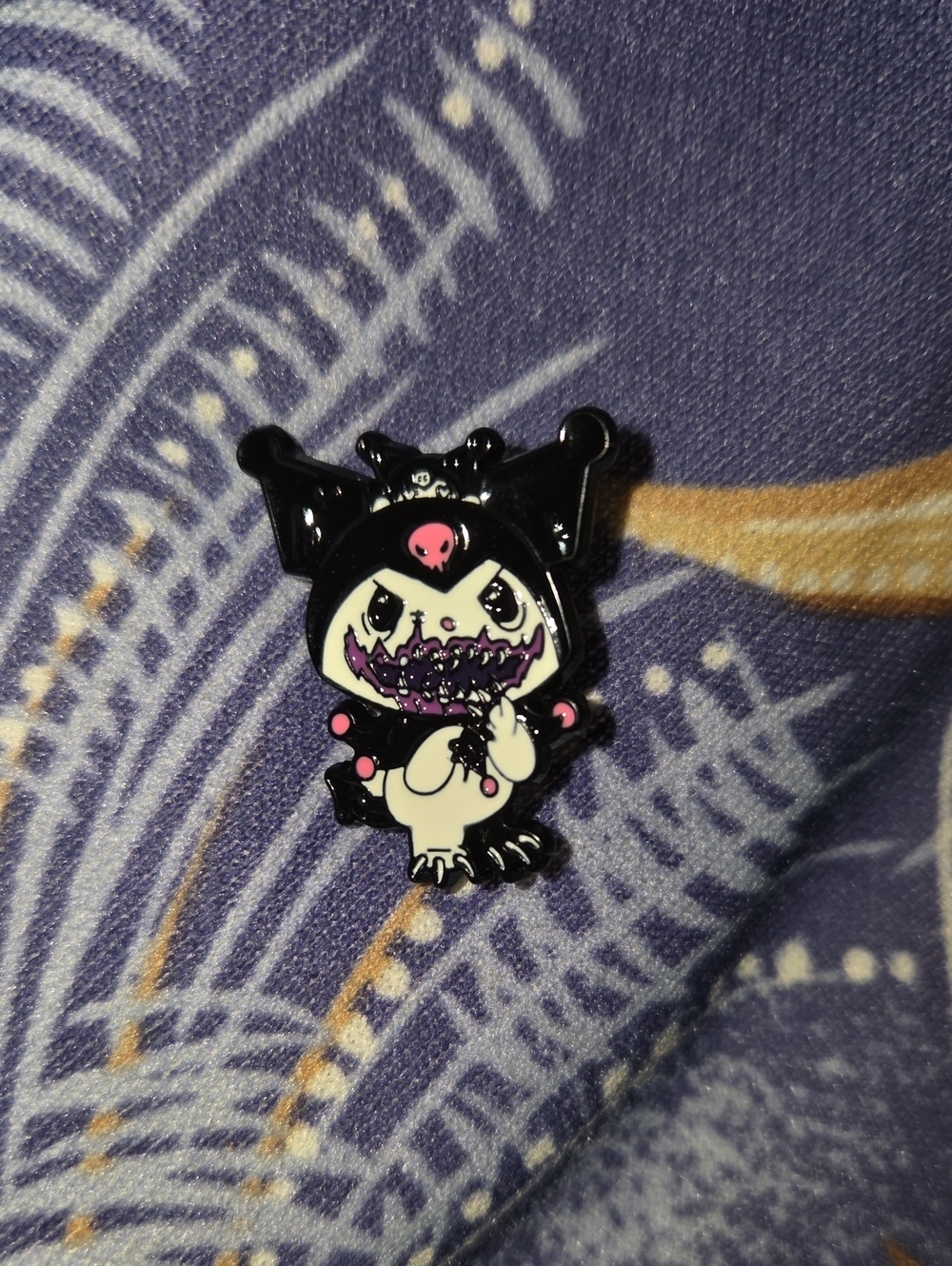 Cute Gothic Character Enamel Pin - Black, White & Pink Kuromi Hello Kitty